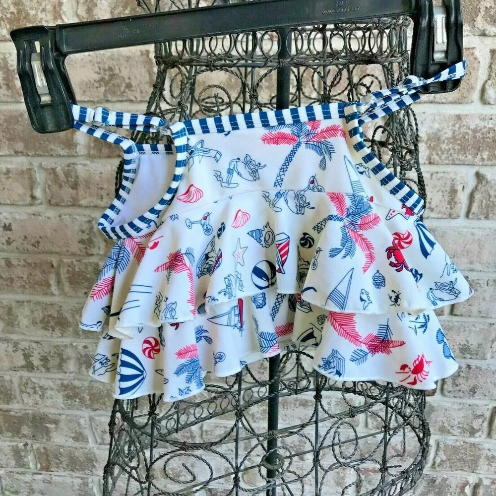 Floatimini Girls Swimsuit Top Size 6 Ruffed Tiered Straps Beach Sailboat…